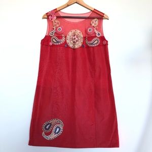 Oriental red mini summer dress with embroidery